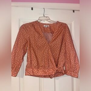 Madewell Star Scatter Wrap Top Peach Pink 3/4 Sleeve Tie Waist Size Small